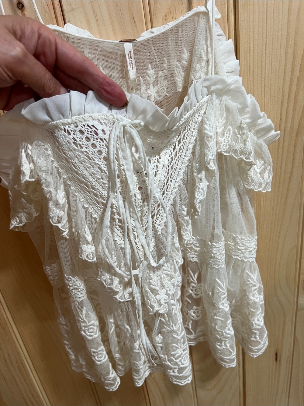 Free People White Lace Off-Shoulder Ruffle Blouse
